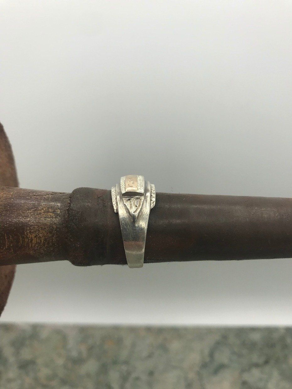 Vintage c.1945 WWII Manila, Philippines Sterling Silver + 10k Rose Gold Trench Art Men's Ring 3