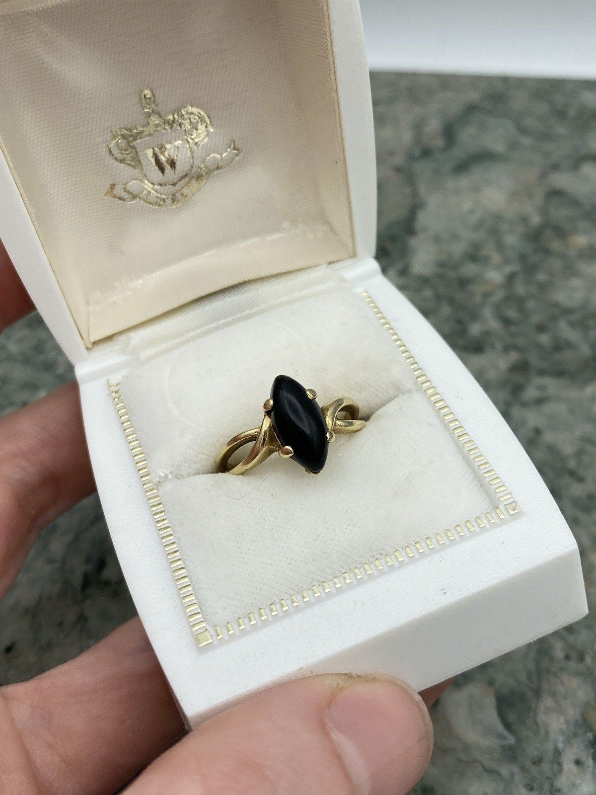 14k Gold Marquise Polished Black Onyx Navette Ring w Flared Shoulder 2