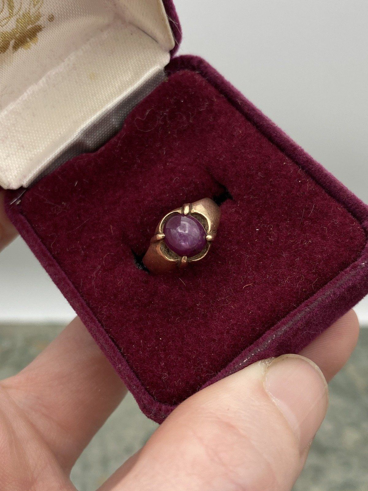 Very Old + Very Small Antique Bliss Ruby Belcher Set 10k Gold Pinky Ring 7