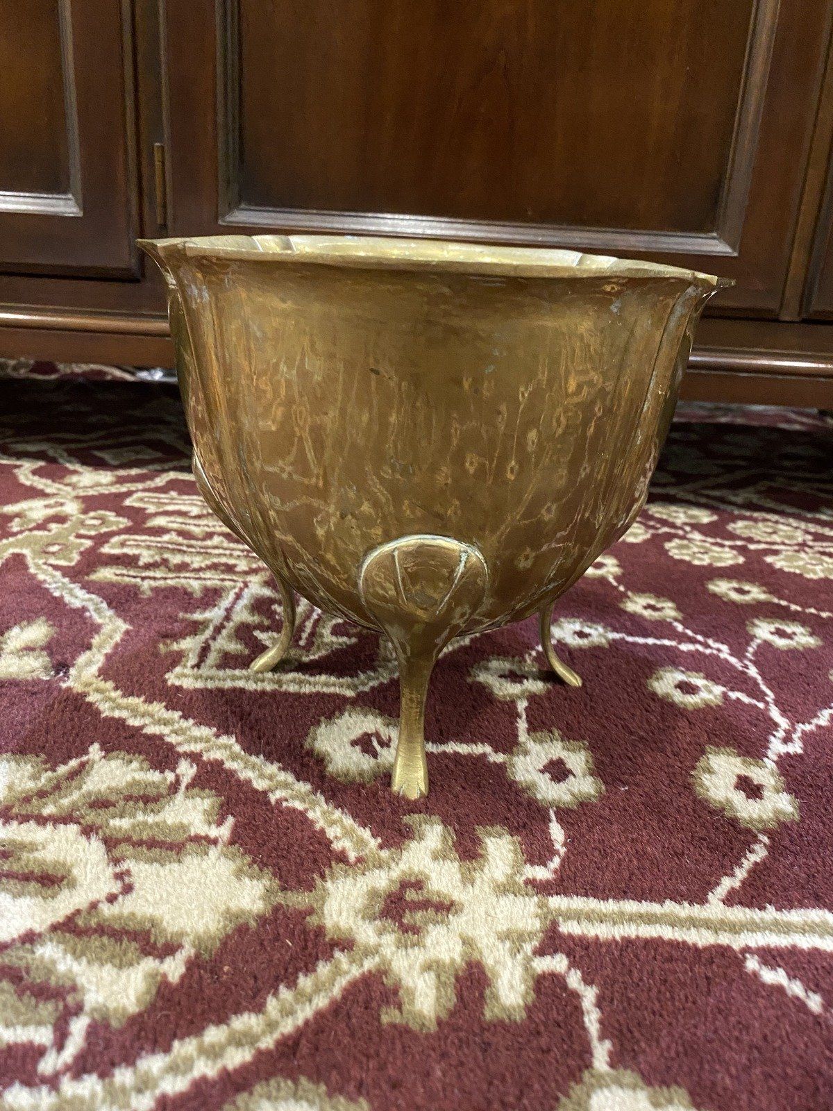 Vintage India Brass Foot Shapely Planter Centerpiece Bowl 3