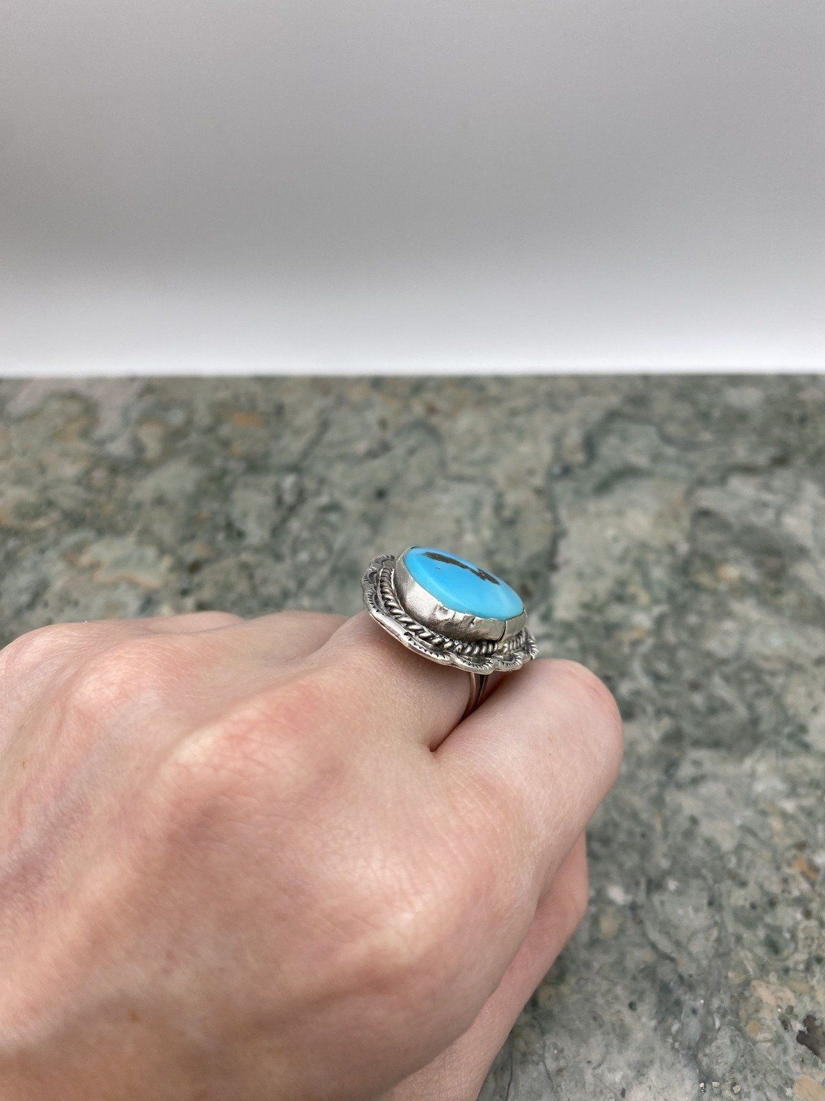 Vintage Sterling + Faux Turquoise Native Style Ring 5