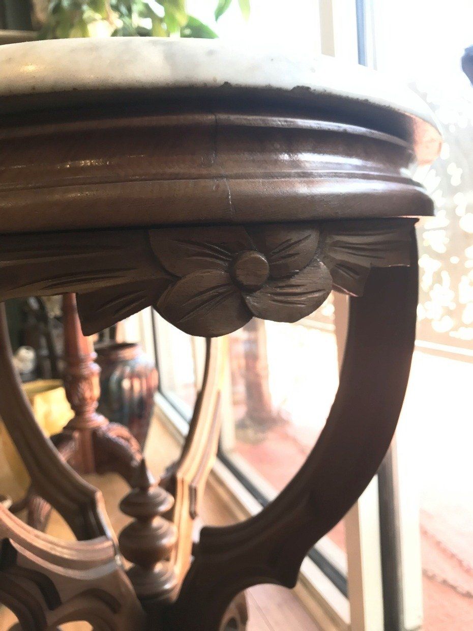 Oval Marble Top Table w Light Hue Wooden Chippendale Base 3