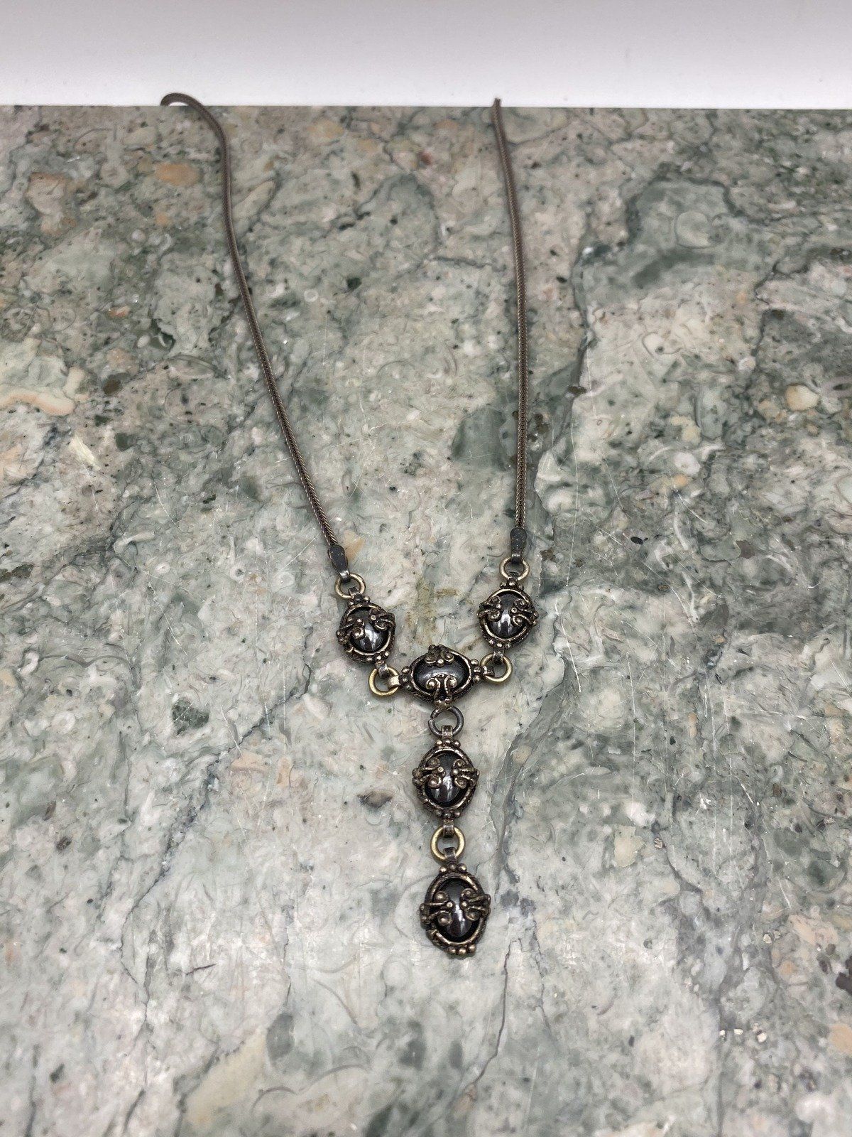 Vintage c.1930s/40s Sterling Silver Hematite Art Deco Lariat Y Necklace 2