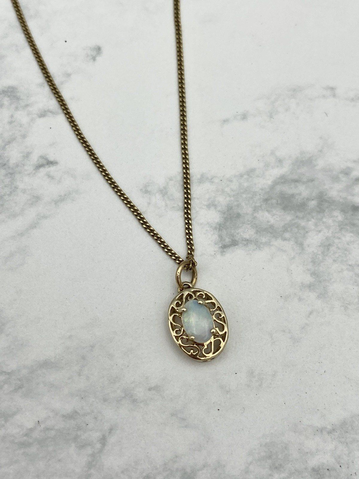 10k Gold Genuine Opal Filigree Set 16L Drop Necklace on 14k Gold Chain 2