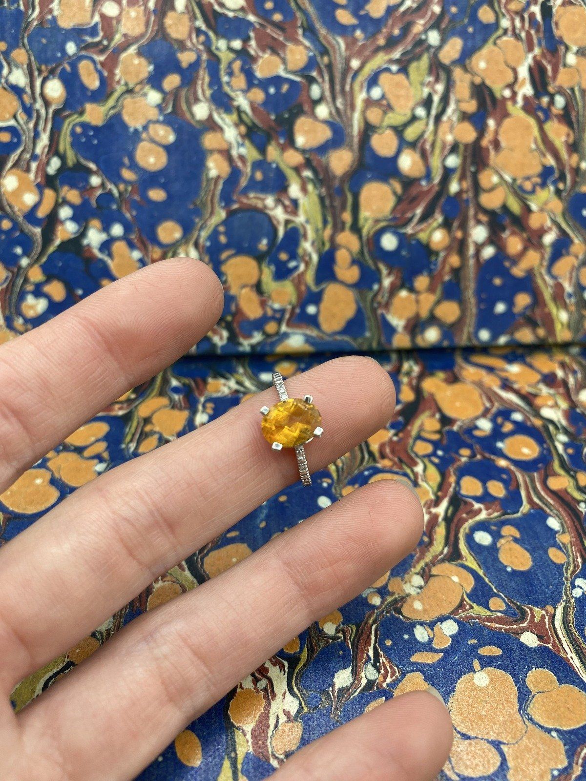 Classic 10k White Gold Brioletted Citrine + Diamond Shoulder Ring 4