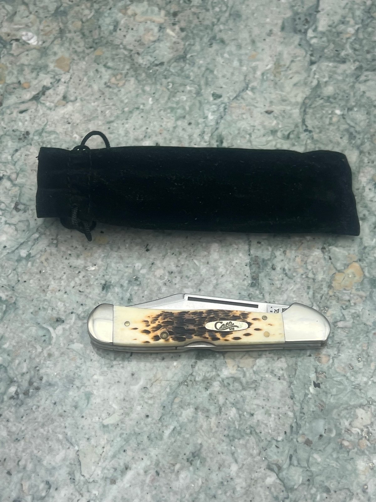 Case XX Folding Pocket Knife Bone Stag Handle with Pouch