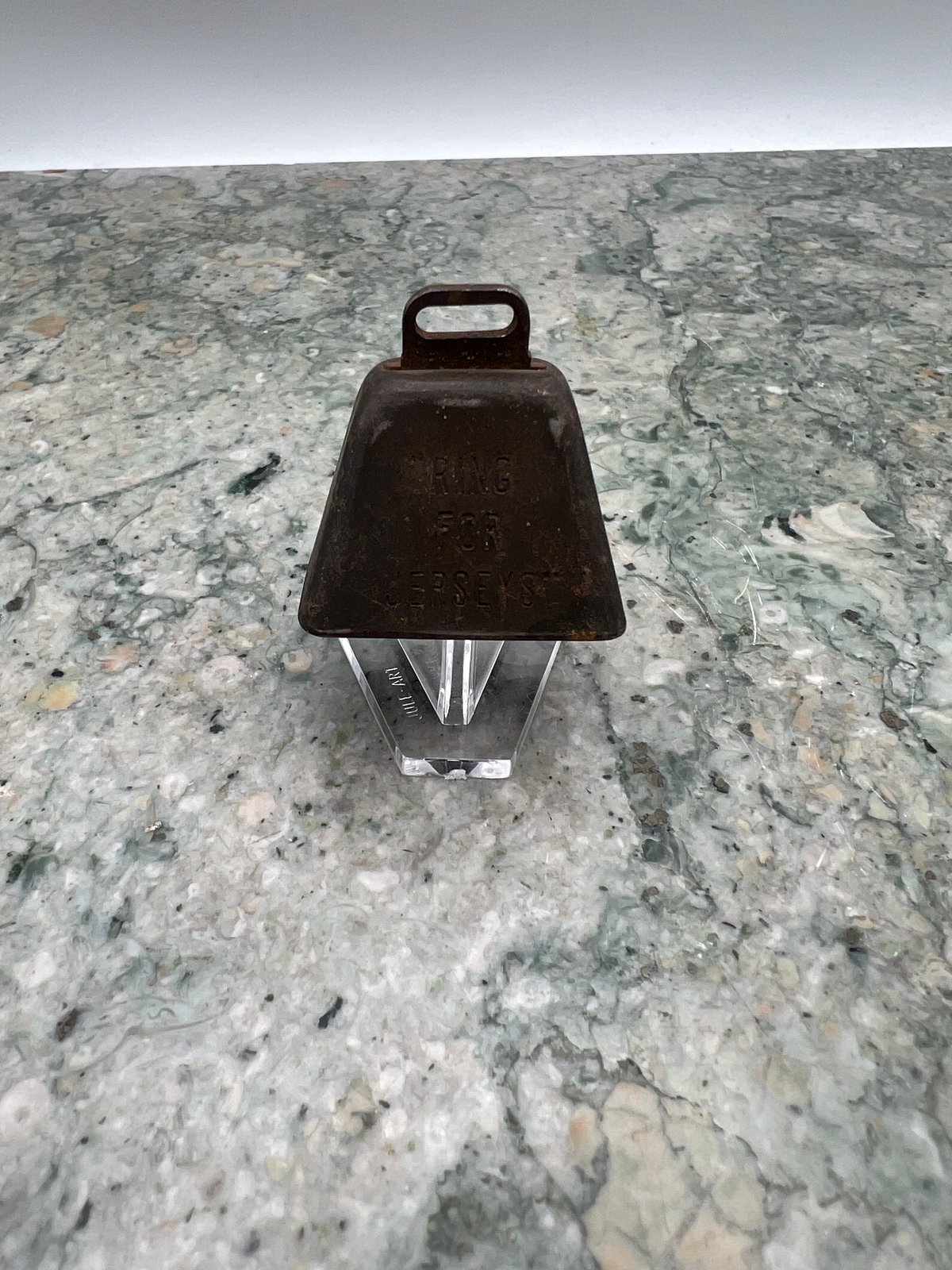 Mini Vintage Metal Cowbell "Ring For Jerseys" Embossed Farm Bell