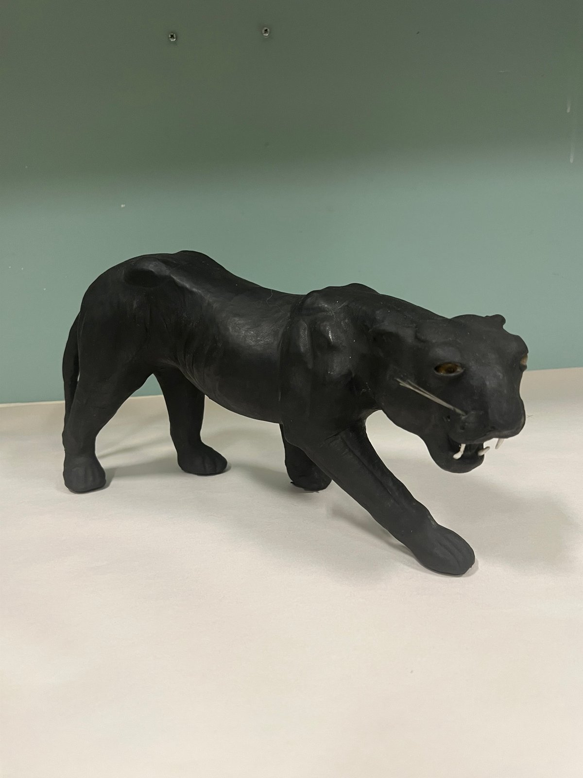 Vintage Black Leather-Wrapped Panther Figurine 15" Stalking Pose