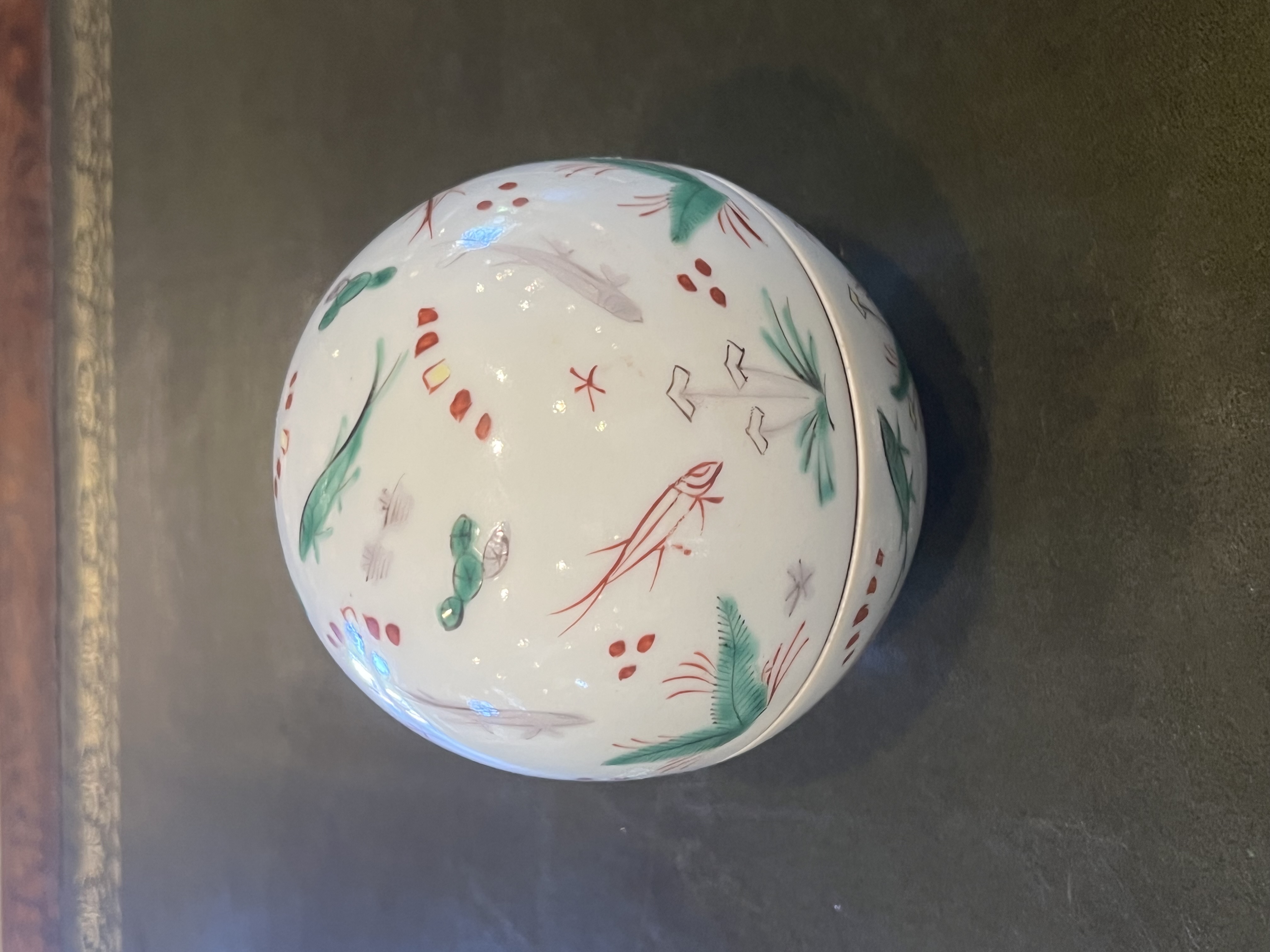 Japanese Arita Porcelain Lidded Round Box with Sea Life Motifs