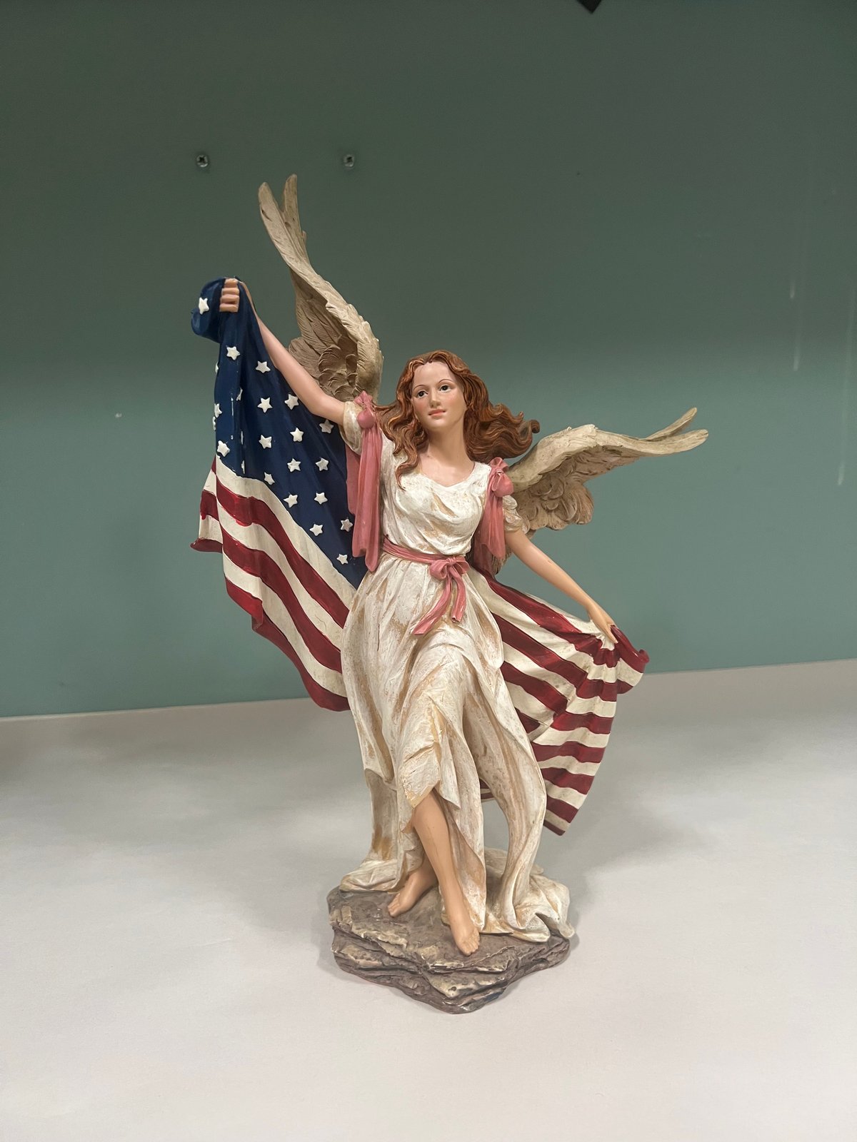 Patriotic Angel Figurine with American Flag Resin Statue