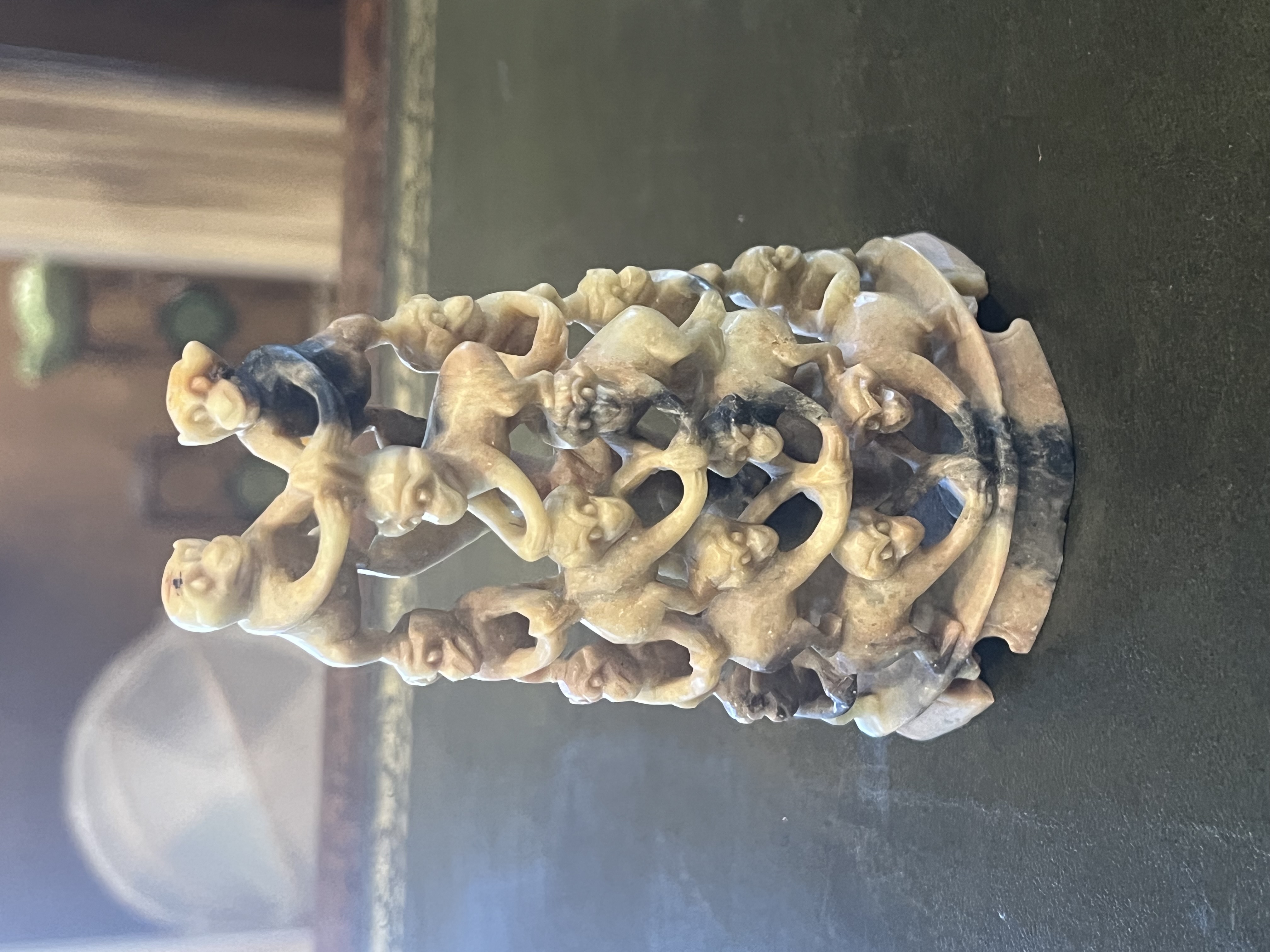 Chinese Carved Soapstone Monkey Pyramid Figurine