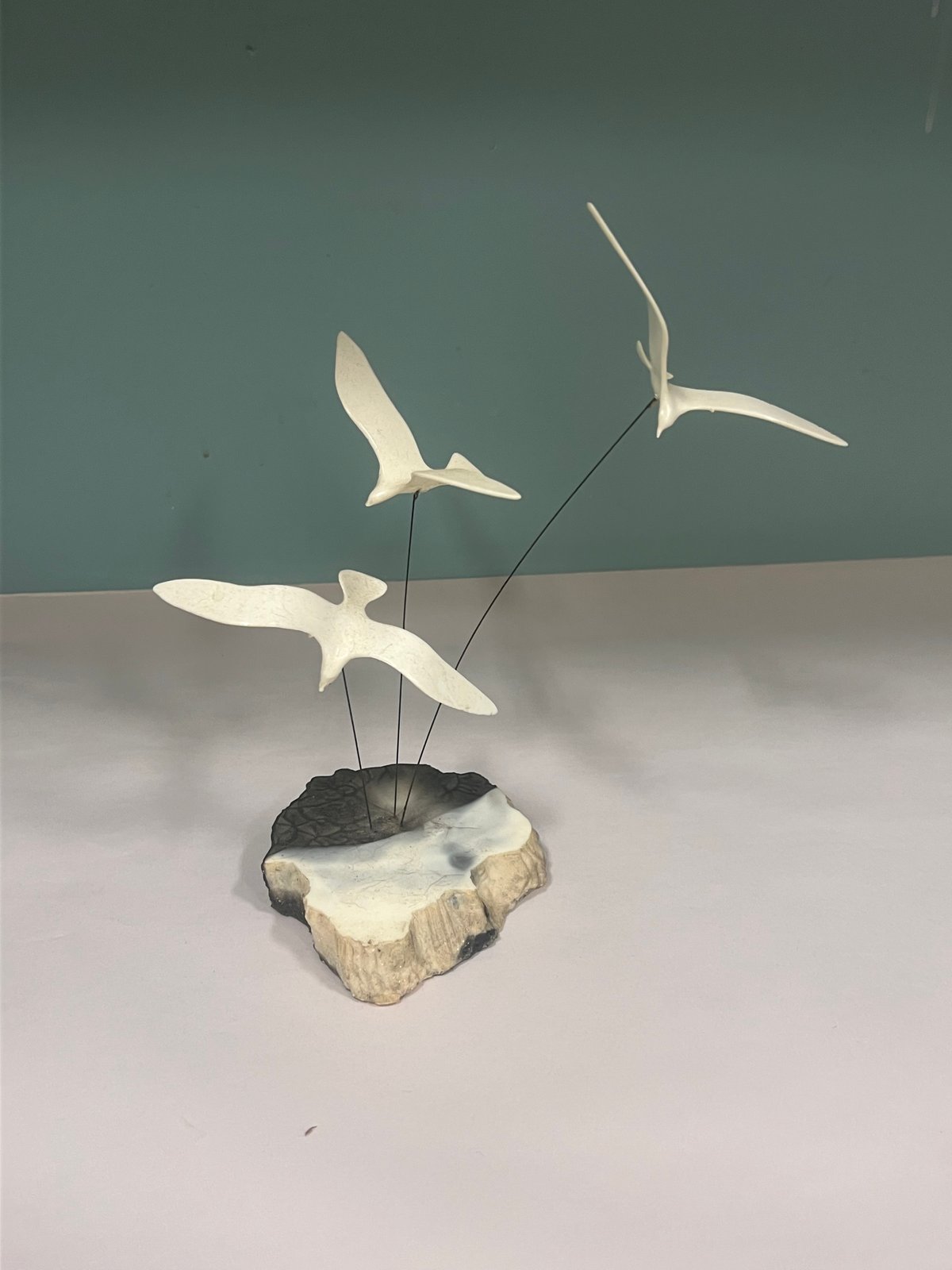 Mid-Century Seagulls in Flight Sculpture on Stone Base