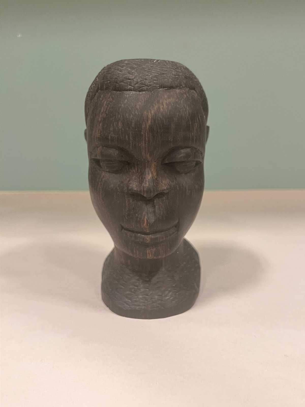 Hand-Carved African Ebony Wood Head Bust Sculpture 6" Tall