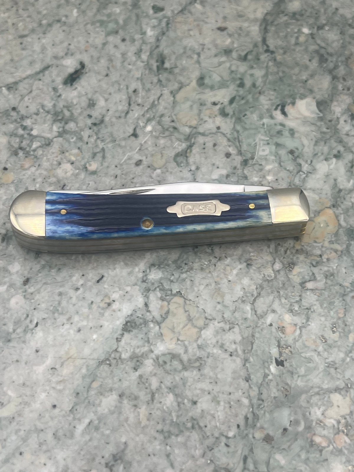 1996 Case XX 6254 SS Blue Jigged Bone Trapper Pocket Knife USA