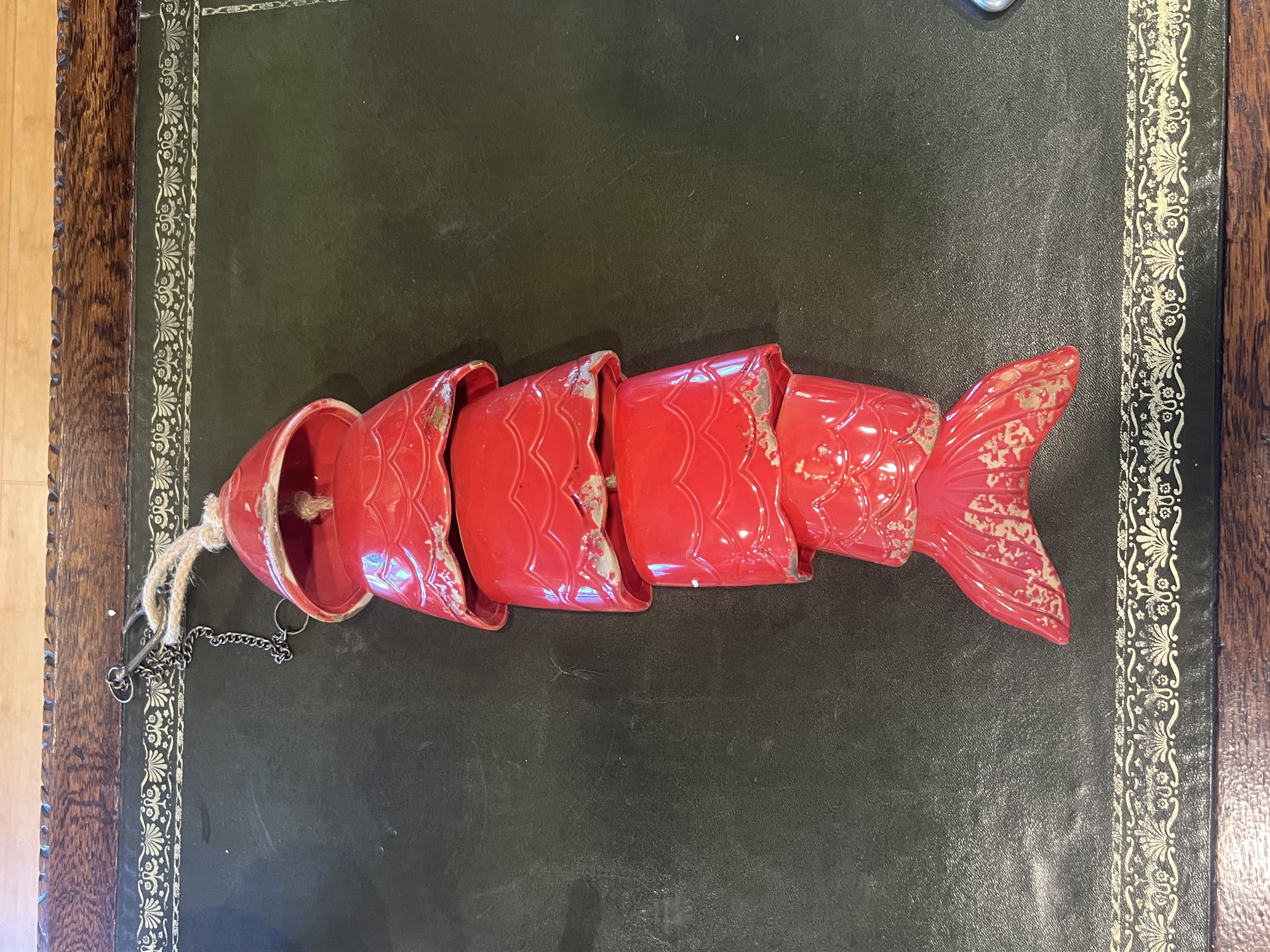 Red Metal Articulated Koi Fish Wind Chime with Rope Hanger